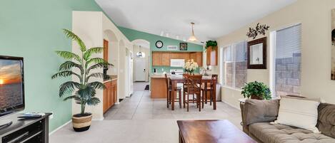 Family room overlooking kitchen