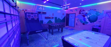 Super Mario World Game Room with Black Lights & Color Changing LEDs