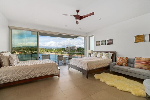 Bedroom suite with king and queen bed, sectional and kitchenette