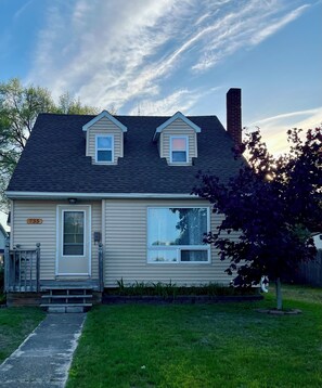 Front of house in evening