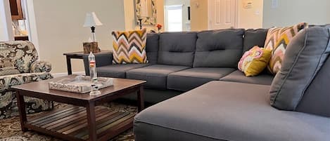 Super comfy family room with ample seating