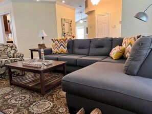 Super comfy family room with ample seating
