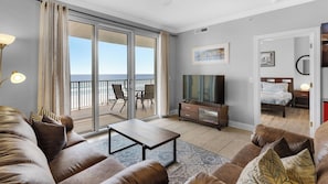 Ocean Villa 404 Living area with gulf views