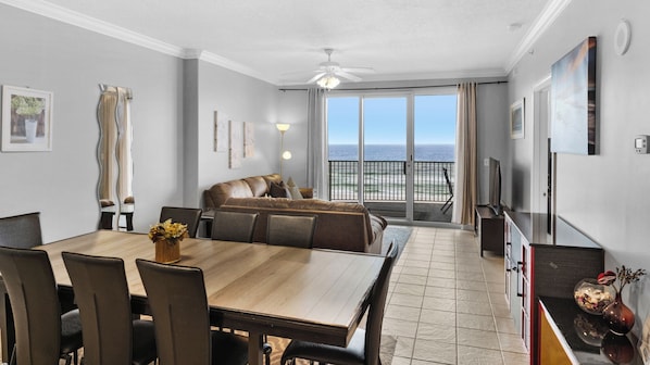 Ocean Villa 404 Living & Dining with gulf views