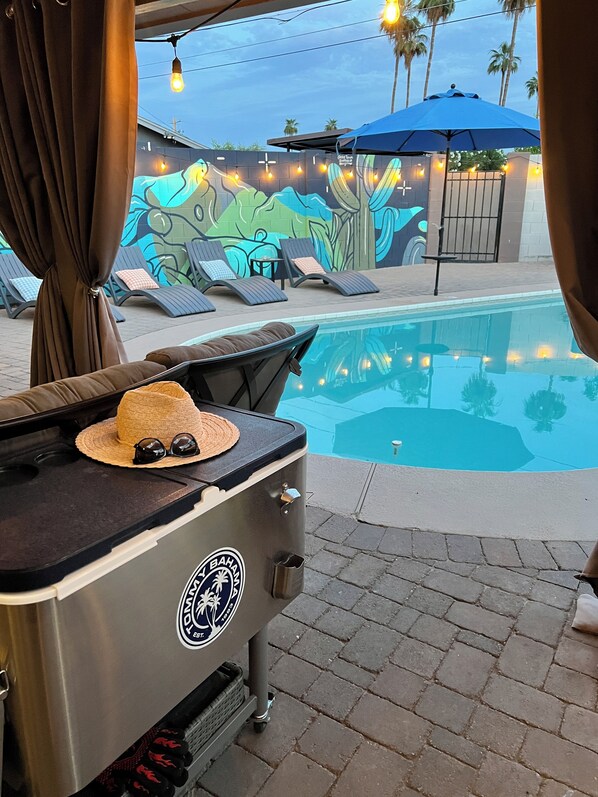 Backyard Paradise: Chill by the salt-water pool, shaded seating and desert vibes