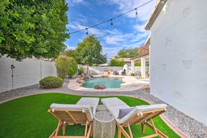 Imagine yourself relaxing on the lounge chairs with wine glass in hand.