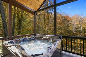 Enjoy the ridge views while relaxing in the brand new six person hot tub that includes a full reclining lounger.