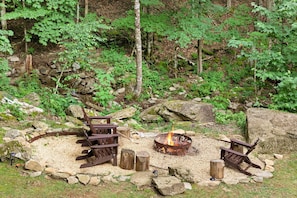 Warm yourself at the fire pit with a cozy beverage and roast s'mores