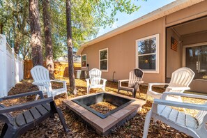 Large fire pit with seating for six