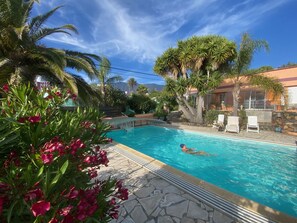 Schwimmen unter Palmen und Yuccas, sowie mit Blick den Atlantik