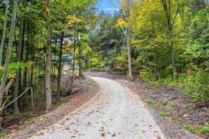 Long up-hill driveway 