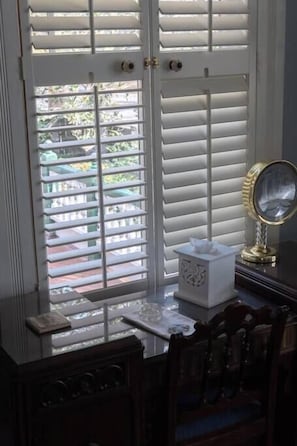 Vanity with View of Balcony