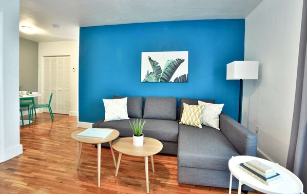 Modern vibrant living area.