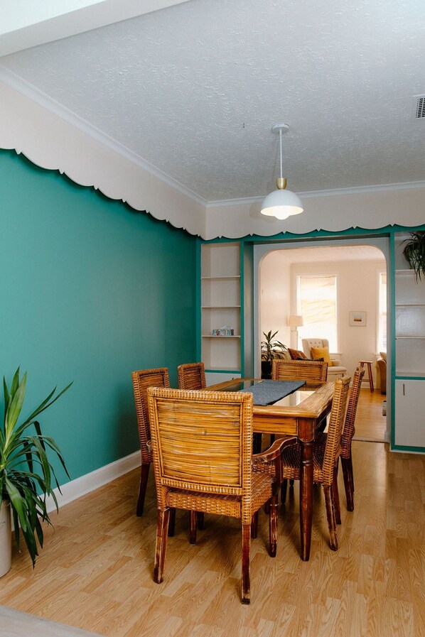 dining room with view into living room