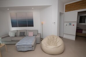 The Living Room with  a Sofa and bean bag!