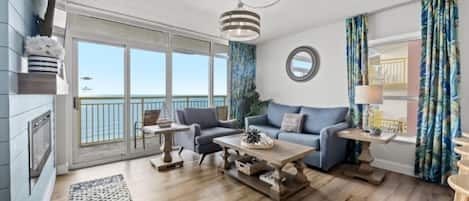 The ocean front living room is fabulous for movie night with the family.