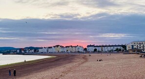 Exmouth beach with our property in view 
