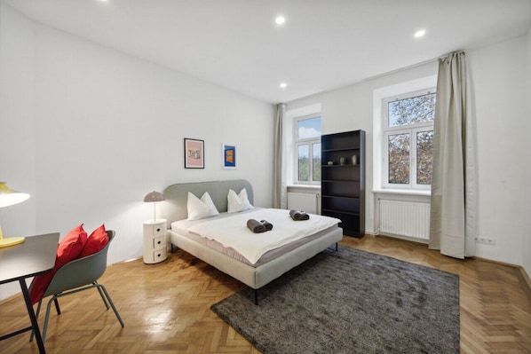Room darkening curtains allow a restful afternoon nap