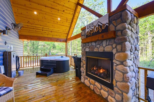 The outdoor fireplace is so relaxing