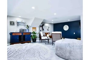 Downstairs bar area includes wine fridge, ice maker, board games & binoculars 