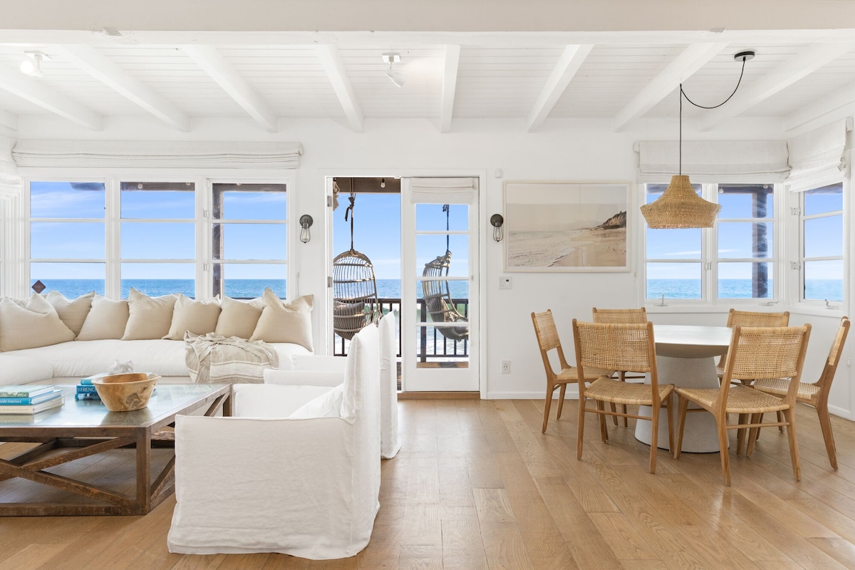 Malibu beach house, on the sand, designer-decorated