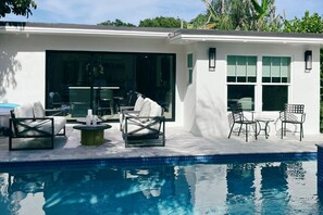 Kitchen opens to pool area