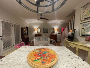 View from kitchen to den area