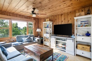 Comfortable living room with electric fireplace