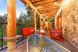 Lower terrace with sauna, plunge tub & firepit