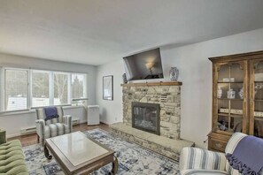 Living Room with Wood Burning Fireplace