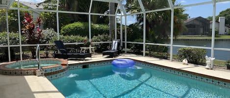 Saltwater pool overlooking lake