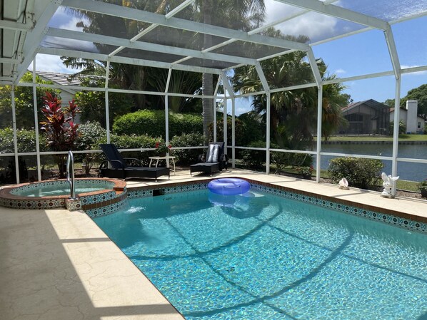 Saltwater pool overlooking lake