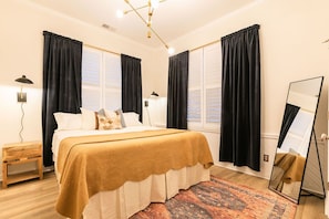 Quiet and comfortable with privacy blinds and blackout curtains. Large closet. 