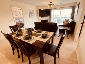 Dining room table & living room