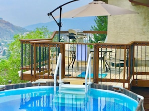 Spring-loaded gate to access pool from main deck and barbeque area