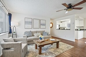 Living room with open concept kitchen