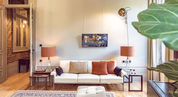 Living area, sofa and entrance hall 