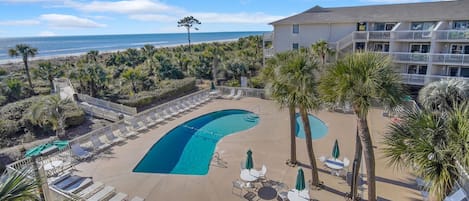 View from patio of the ocean and pool!