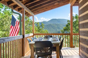 Enjoy dining al fresco with a view of the Blue Ridge Mtns.