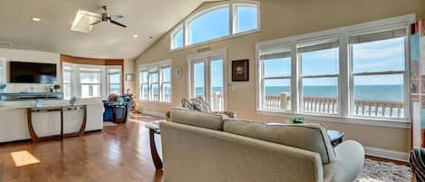 Stunning ocean views with multiple private decks and living/gathering room and bedroom. Top level 