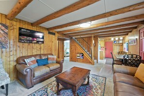 Plush living room furniture, and a 45" Smart TV