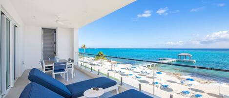 Furnished balcony with incredible oceanfront views. 