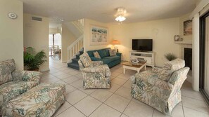 Generous and inviting family living space with outside deck