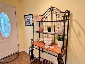 Upon Request, Bakers Rack can be replaced with desk for a 2nd workspace.