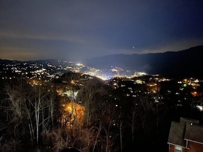 View of Downtown Gatlinburg from Deck and Window Bed