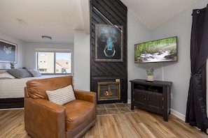 Living Room with Wood Burning Fireplace