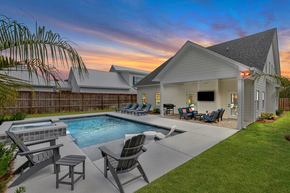 Incredible backyard with heated pool and spa.