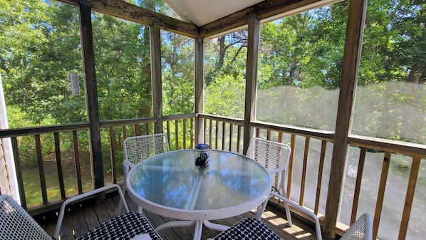 Screen porch with dining table
