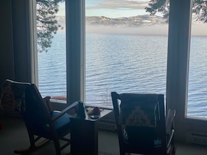 Look carefully at the mist out the window!   No better spot for morning coffee!