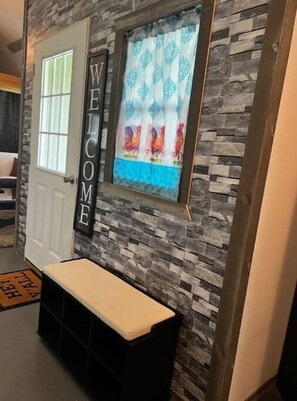 A shoe bench when you enter.